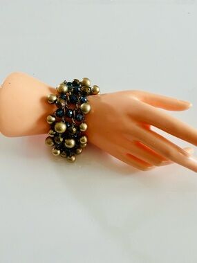 Source Unknown Gold and Black Clustered Bead Bracelet - Women Jewelry